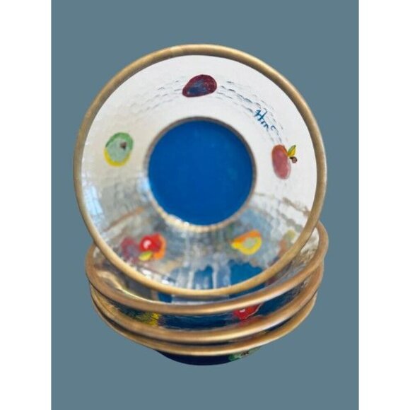 Set of 4 Vintage Fused Glass Bowl Reverse-painted with Fruits Signed 6.5" - Picture 4 of 10